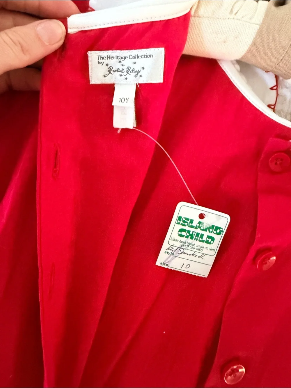 NWT Rachel Riley Girls Red and White Smocked Dress